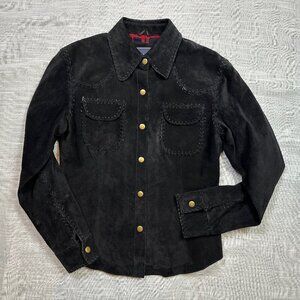 Saguaro Black Suede Western Cowgirl Flannel Plaid Lined Womens Jacket Size Small